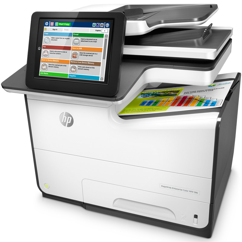 【惠普】多功能一体机HP PageWide Enterprise Color MFP 586dn 三合一，A4幅面，打印颜色：彩色，打印速度：50ppm黑白，50ppm彩色，自动双面，有线网口，一年上