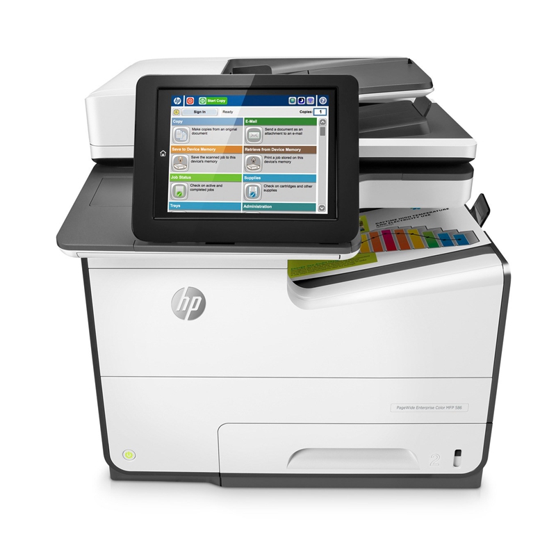 【惠普】多功能一体机 HP PageWide Enterprise Color MFP 586dn 三合一，A4幅面，打印颜色：彩色，打印速度：50ppm黑白，50ppm彩色，自动双面，有线网口，一年上门保修