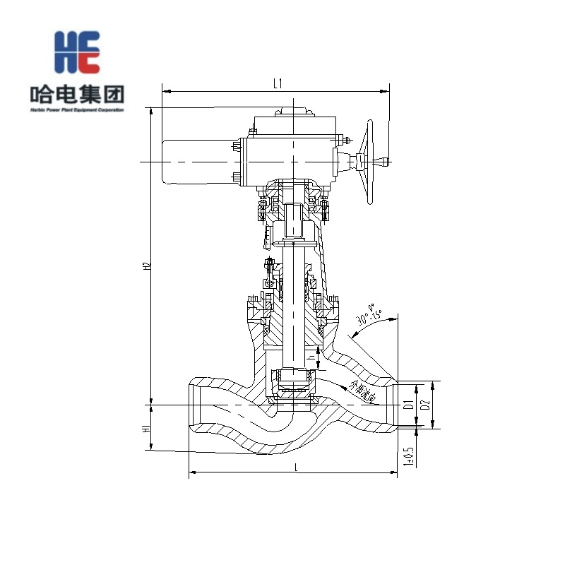 【哈电锅炉】截止阀J961Y-320DN=125,PN=320,电动方式,焊接WCB
