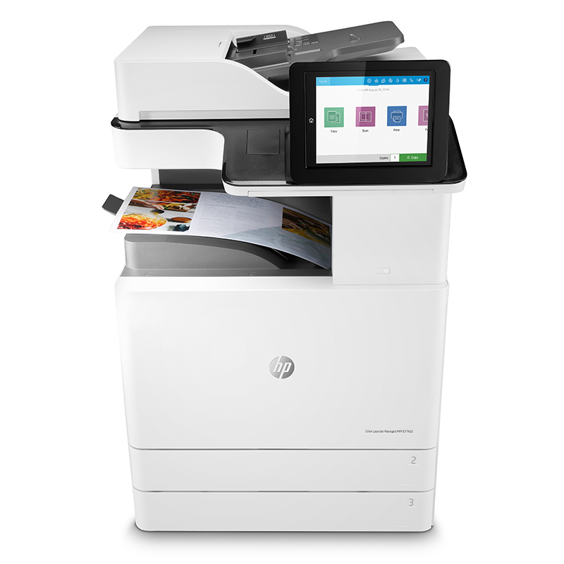 【惠普】复合一体机HP LaserJet Clr Mgd MFP E77422dn A3幅面，打印颜色：彩色，打印速度：22ppm，自动双面，有线网口，ADF，1年上门保修
